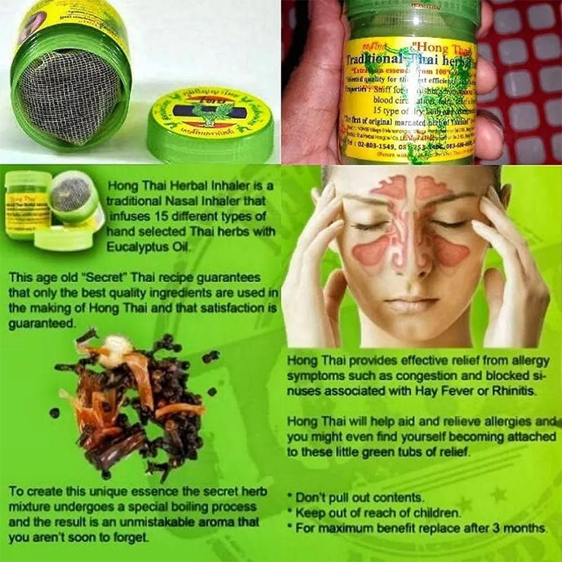 Picture of Hong Thai Authentic Thai Herbal Inhaler Natural Cold & Flu Relief, Energy Boosting, 2.5Gm
