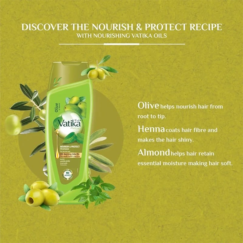 Picture of International UAE Product Vatika shampoo Olive & Henna Nourish & Protect Shampoo Used For male/female 400 Ml