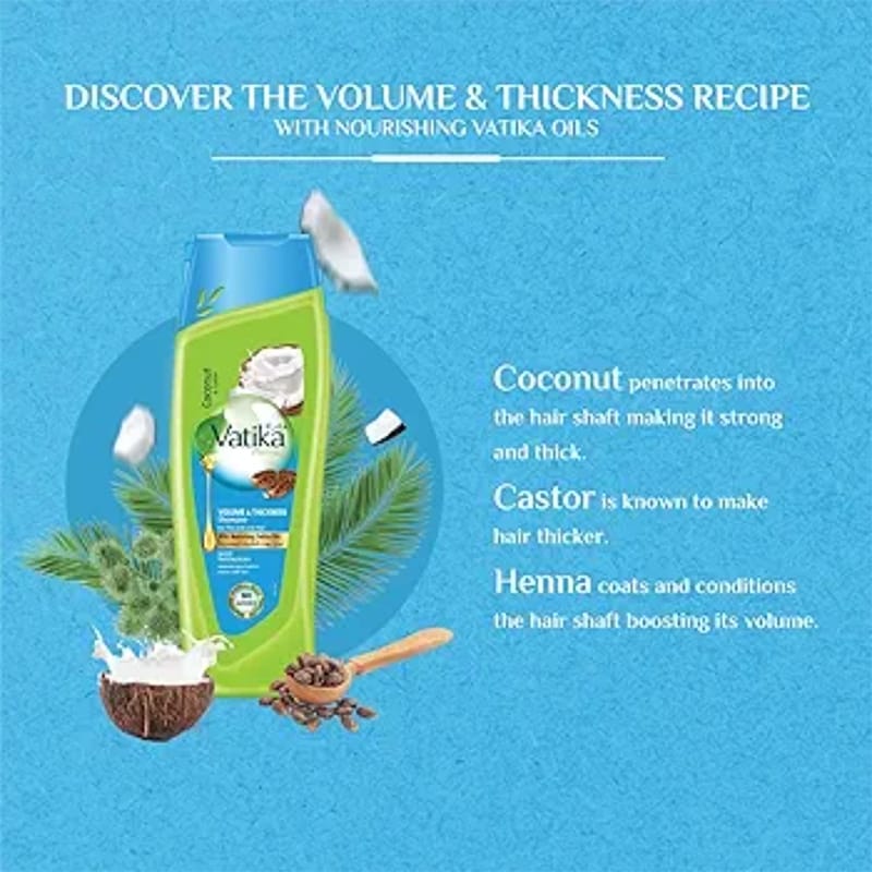 Picture of International UAE Product Vatika Coconut & Castor Volume & Thickness Shampoo Used For Male/Female 400 Ml