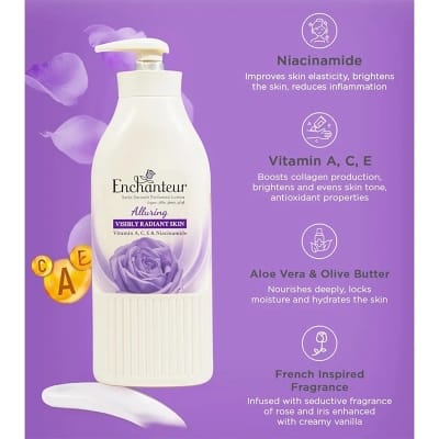 Picture of International Malaysian product Enchanteur Perfume body Lotion Alluring Satin smooth Aloe vera & olive Butter for used male /female 500 Ml