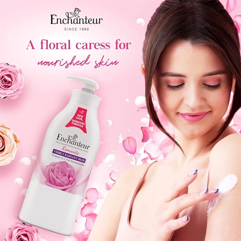 Picture of International Uk Product Enchanteur Perfume body Lotion Romantic Satin smooth Aloe Vera & Olive Butter For used Male/female 500 Ml
