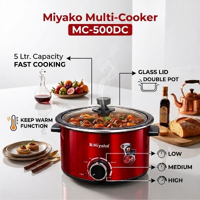 Picture of Miyako Double Pot 5Ltr  Multi-Cooker With Glass Lid-(MC-500-DC)