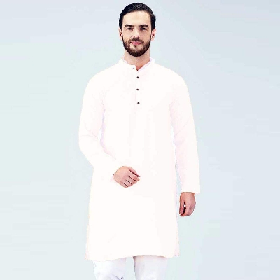 Picture of Semi Long Cotton Panjabi for Men White - White