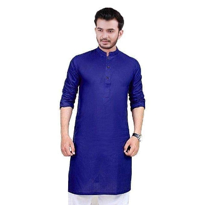 Picture of Semi Long Cotton Panjabi for Men - Blue