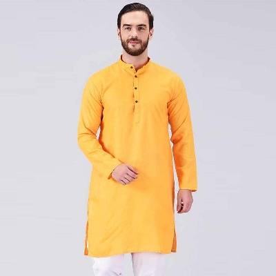 Picture of Semi Long Cotton Panjabi for Men Orange - Orange