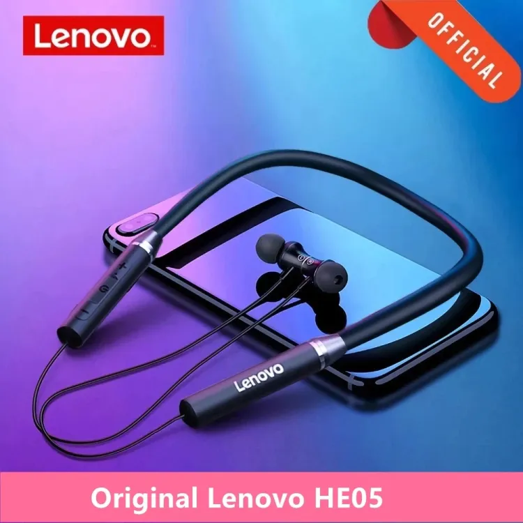 Picture of Lenovo HE05 Neckband Bluetooth Headset BT5.0 Sports Sweatproof Headset IPX5 with Mic Noise Cancelling - Black