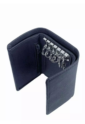 Picture of Black Trifold Wallet Featuring Key Holder made with Genuine Leather