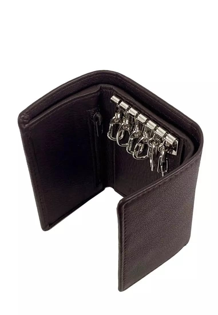 Picture of Black Trifold Wallet Featuring Key Holder made with Genuine Leather