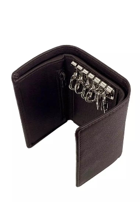 Picture of Black Trifold Wallet Featuring Key Holder made with Genuine Leather