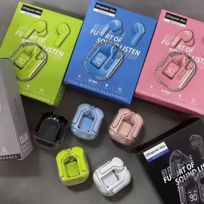 Picture of Tws Ultrapods Max Wireless 5.3 Earbuds With Display Transparent Design.