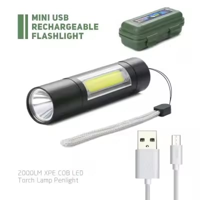 Picture of Rechargeable Flashlight Torch LED USB Portable Torches 4 Modes Mini Camping Lighting - Black