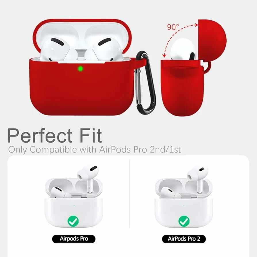 Picture of Lerobo for AirPods Pro 2 Case Cover,Shock-Proof Silicone Skin Full Protective Cover Compatible with Apple Airpod Pro Case,Supports Wireless Charging with Durable Carabiner Front LED Visible,Red - Red