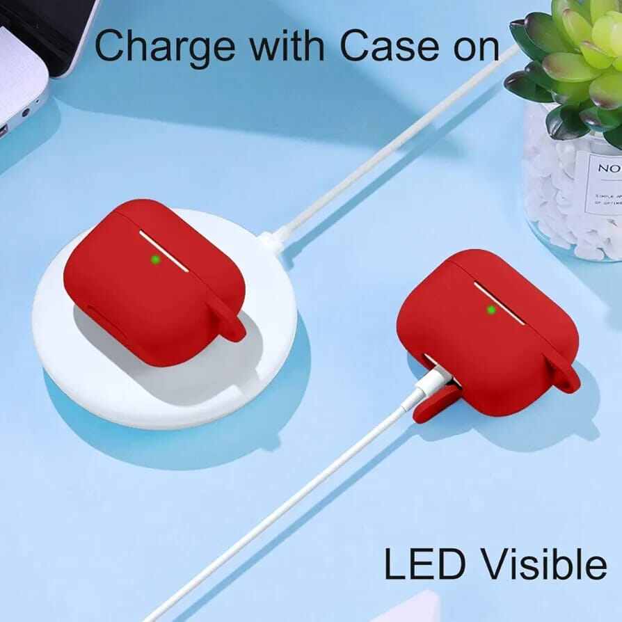 Picture of Lerobo for AirPods Pro 2 Case Cover,Shock-Proof Silicone Skin Full Protective Cover Compatible with Apple Airpod Pro Case,Supports Wireless Charging with Durable Carabiner Front LED Visible,Red - Red
