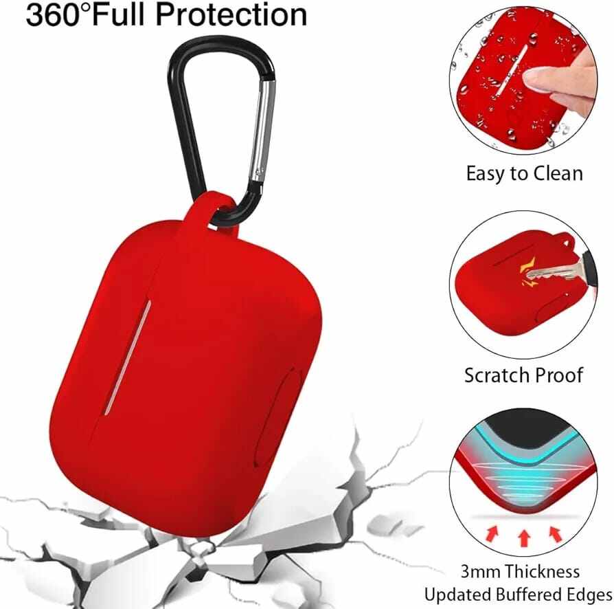 Picture of Lerobo for AirPods Pro 2 Case Cover,Shock-Proof Silicone Skin Full Protective Cover Compatible with Apple Airpod Pro Case,Supports Wireless Charging with Durable Carabiner Front LED Visible,Red - Red