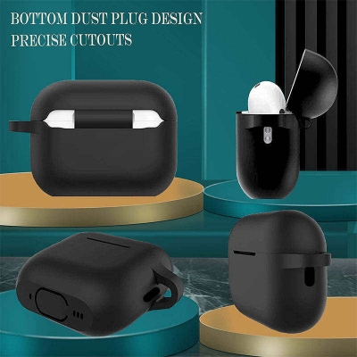 Picture of AirPods Pro 2 Case Cover,Shock-Proof Silicone Skin Full Protective Cover Compatible with Apple Airpod Pro Case,Supports Wireless Charging with Durable Carabiner Front LED Visible - Black