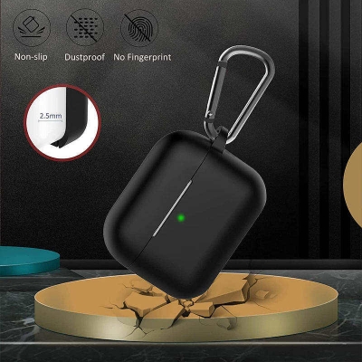 Picture of AirPods Pro 2 Case Cover,Shock-Proof Silicone Skin Full Protective Cover Compatible with Apple Airpod Pro Case,Supports Wireless Charging with Durable Carabiner Front LED Visible - Black