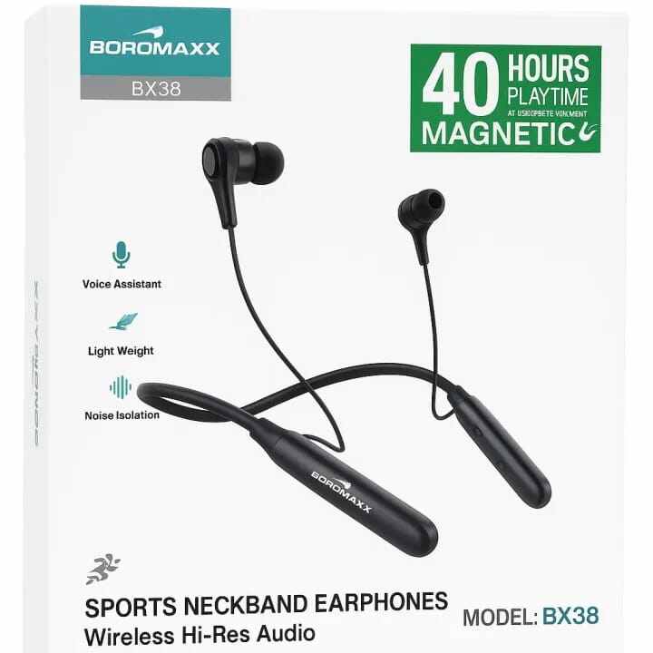 Picture of BOROMAXX BX38 Wireless Neckband 40H Backup 200MAH Battery Deep Bass | Noise Canceling Bluetooth Headset - Black