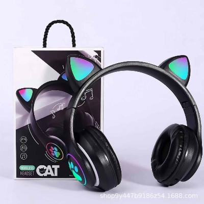 Picture of Cat Ears Headphones Flash Light Wireless With MIC Control LED Kid Girl Stereo Cute Music Helmet Bluetooth Phone Headset Earphone