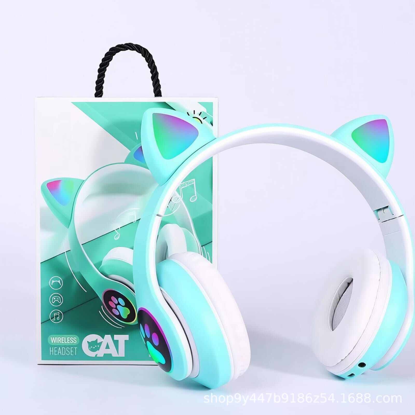 Picture of Cat Ears Headphones Flash Light Wireless With MIC Control LED Kid Girl Stereo Cute Music Helmet Bluetooth Phone Headset Earphone