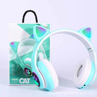 Picture of Cat Ears Headphones Flash Light Wireless With MIC Control LED Kid Girl Stereo Cute Music Helmet Bluetooth Phone Headset Earphone