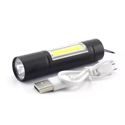 Picture of high powerful 2 LED COB Q5 Mini flashlight USB rechargeable Battery flash Torch Work light Torch Lamp for Hiking Camping fishing - Black