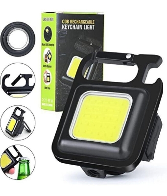 Picture of Mini LED Keychain Flashlights Multifunctional Portable COB Work Light USB Charging Camping Lamp Outdoor Torch Fishing Lantern - Black