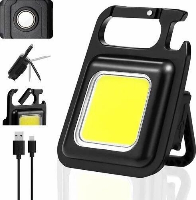 Picture of Mini LED Keychain Flashlights Multifunctional Portable COB Work Light USB Charging Camping Lamp Outdoor Torch Fishing Lantern - Black