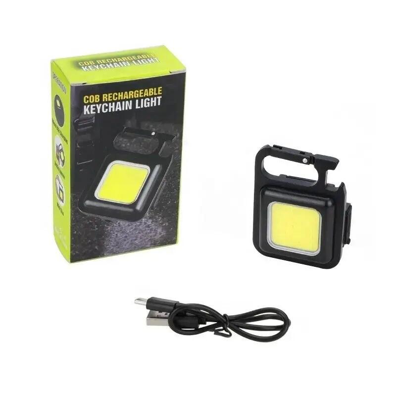 Picture of Mini LED Keychain Flashlights Multifunctional Portable COB Work Light USB Charging Camping Lamp Outdoor Torch Fishing Lantern - Black