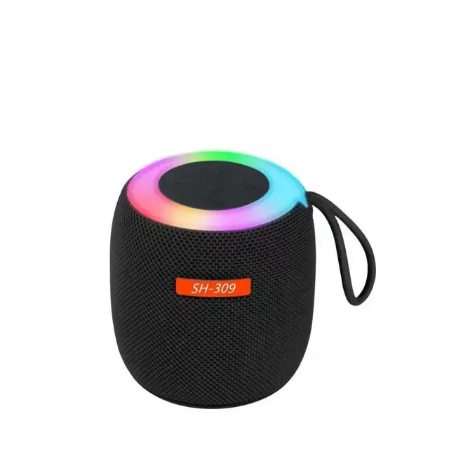 Picture of SH-309 Mini Wireless Mini Handsfree Outdoor Portable Fabric Subwoofer Sound System Speaker with Colorful RGB Night Light - black