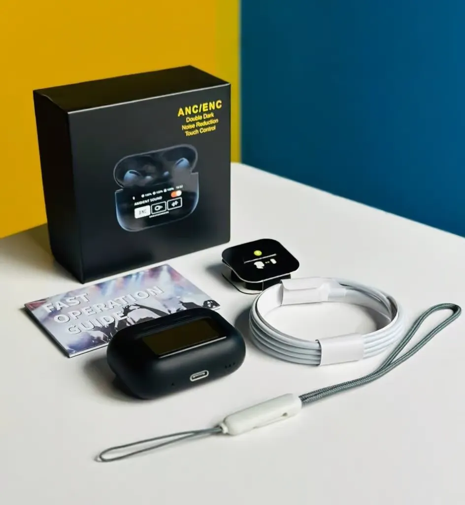 Picture of Airpods A9 Pro Touch Screen Display with ANC ENC TWS Earbuds - Black8+7