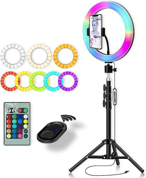 Picture of 14" MJ36 RGB LED soft ring light with stand for making video and photoshot - Black