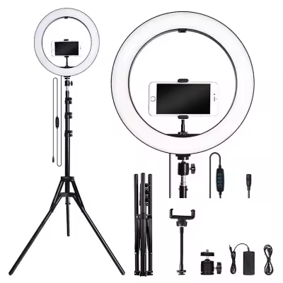Picture of 12 Inch LED Ring Light with Adjustable Stand & Phone Holder for Live Streaming, Video Recording, Photography, and Makeup Tutorials - Black