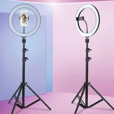 Picture of 12 Inch LED Ring Light with Adjustable Stand & Phone Holder for Live Streaming, Video Recording, Photography, and Makeup Tutorials - Black
