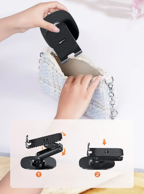 Picture of BY-556 Fully Adjustable Foldable Alloy Desktop Phone Holder Adjustable Angle Height 360 Degree Rotating Cradle Dock Mobile Stand Compatible With All Mobile/Tablet Devices Under - Black