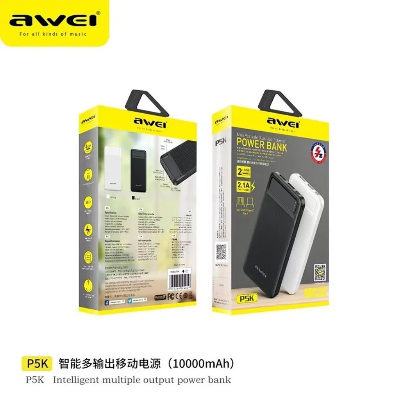 Picture of Awei P5k 10000mAh Portable Power Bank For Work Travel Samsung Huawei Xiaomi Vivo Oppo Mobile Phone Universal Dual USB Fast Charge Power Bank - Black