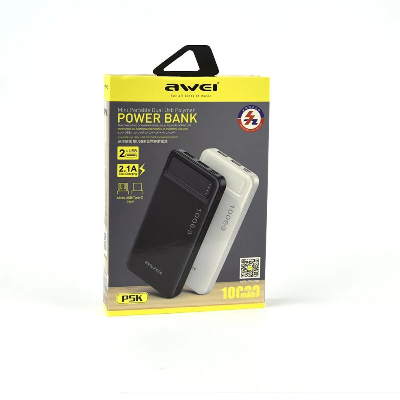 Picture of Awei P5k 10000mAh Portable Power Bank For Work Travel Samsung Huawei Xiaomi Vivo Oppo Mobile Phone Universal Dual USB Fast Charge Power Bank - Black