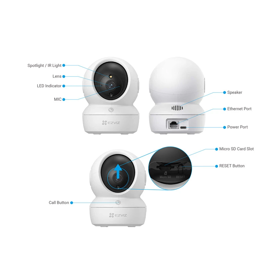 Picture of Ezviz H6c Pro 2K (4mm) (3.0MP) Wi-Fi Dome IP Camera #CS-H6c-R105-1L3WF - White