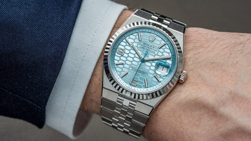 Picture of Rolex Land-Dweller 127236 Platinum Ice Blue Honeycomb Motif - Dark Blue
