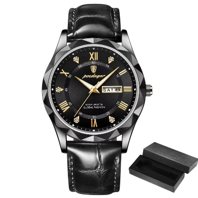 Picture of POEDAGAR Luxury Business Man Wristwatch: Waterproof, Luminous, Date Week Display, Quartz Leather Men's Watch - Black