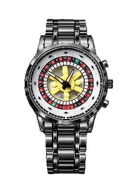 Picture of Branded Men's Roulette Casino Watch Fashionable Colorful 360 Rotating Dial Casual Silver and Black Stainless Steel Men's &Boy's Gift Watch - Multicolor