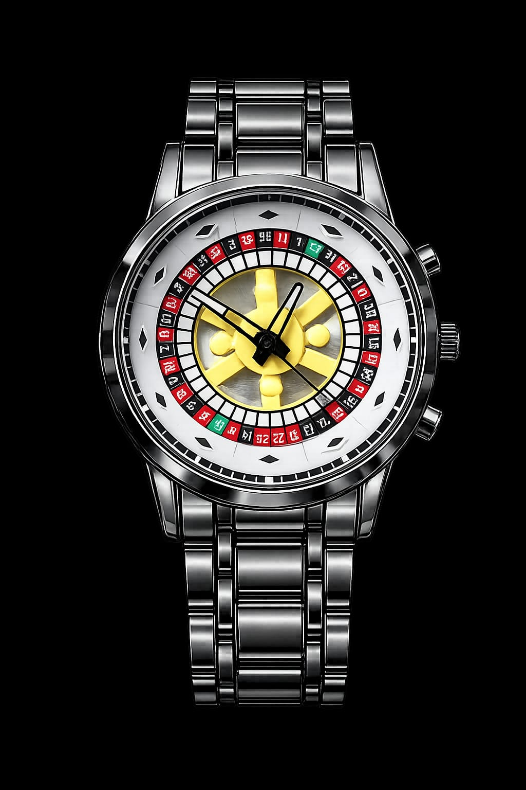 Picture of Branded Men's Roulette Casino Watch Fashionable Colorful 360 Rotating Dial Casual Silver and Black Stainless Steel Men's &Boy's Gift Watch - Multicolor