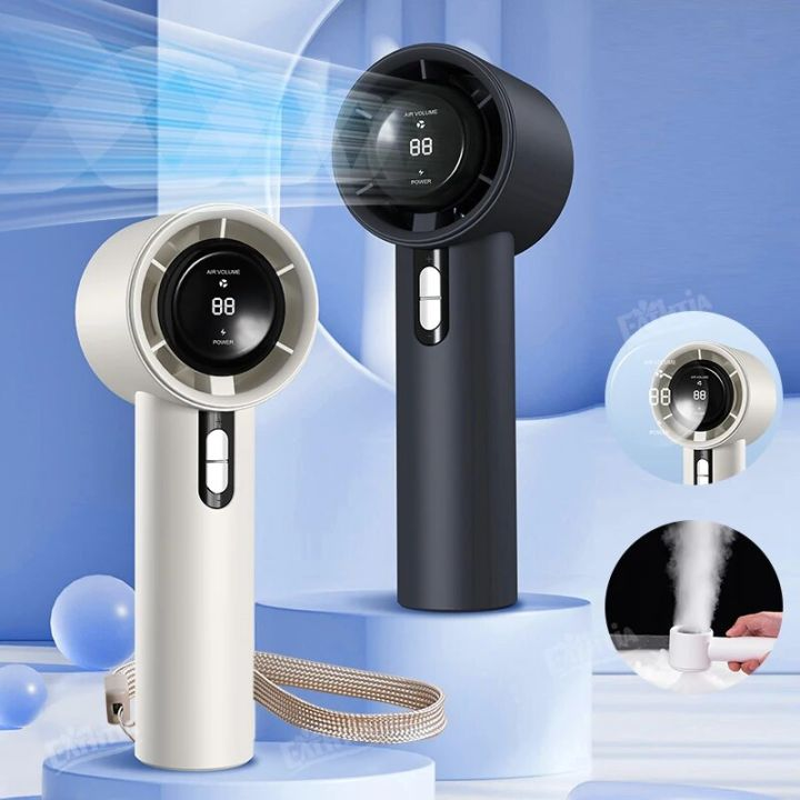 Picture of Rechargeable Handheld Turbo Fan 13000 RPM 100 Speeds USB Portable Cooler with Lanyard Black Indoor Outdoor Use