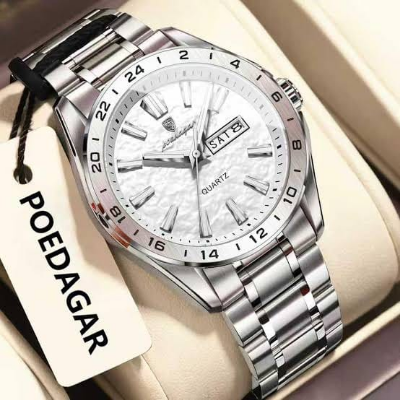 Picture of POEDAGAR Fashion New Male Clock Stainless Steel Waterproof Luminous Men Wristwatch Date Week Quartz Business Men's Watches Reloj - White