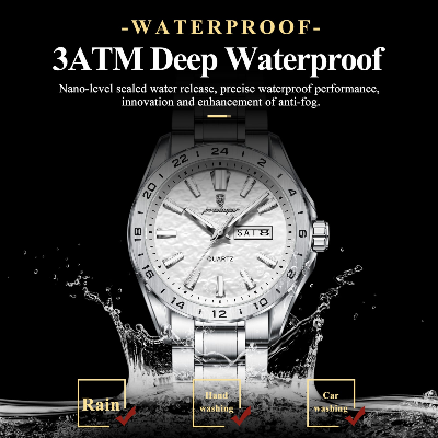 Picture of POEDAGAR Fashion New Male Clock Stainless Steel Waterproof Luminous Men Wristwatch Date Week Quartz Business Men's Watches Reloj - White