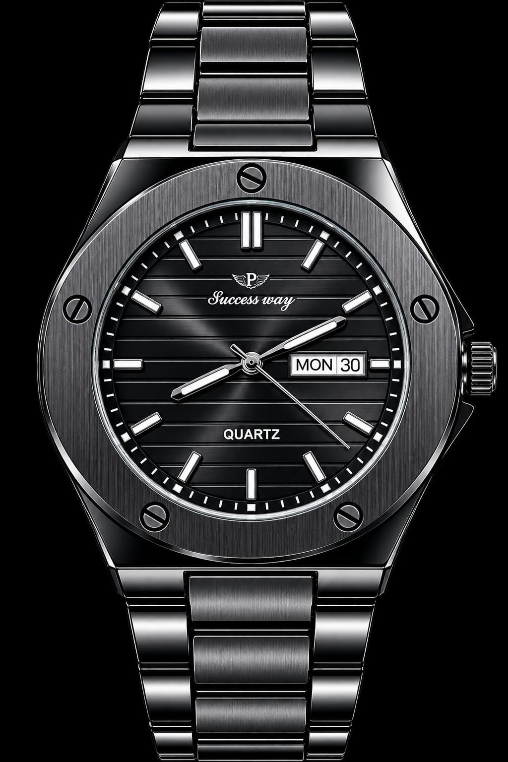 Picture of POEDAGAR 930 Men's Luxury Stainless Steel Quartz Watch – Luminous Dial with Date & Day Display - Black