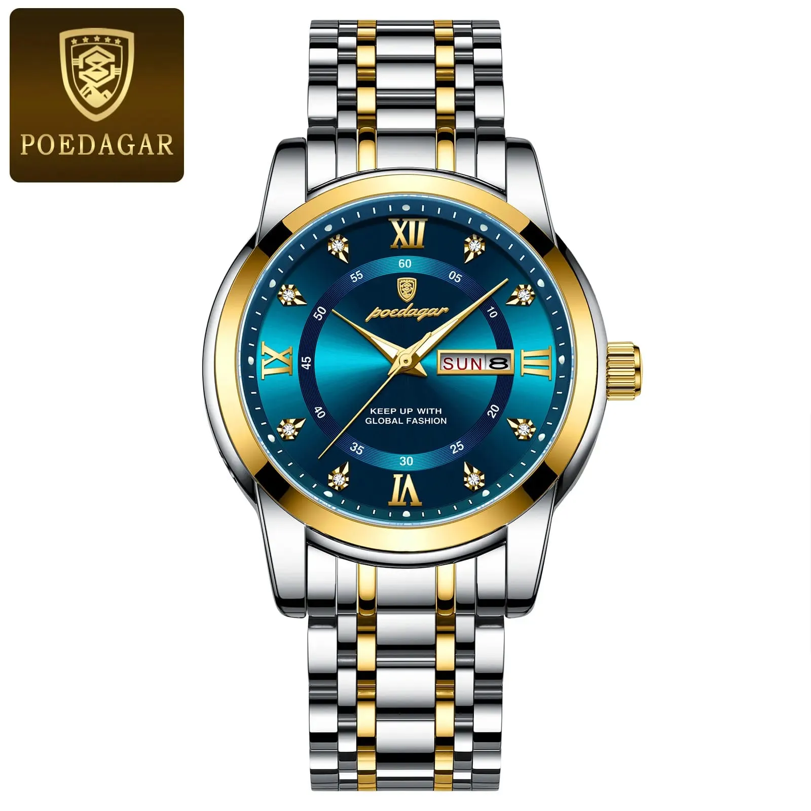 Picture of POEDAGAR Luxury Watch for Man Elegant Date Week Waterproof Luminous Men Watch Quartz Stainless Steel Sports Men's Watches - Blue