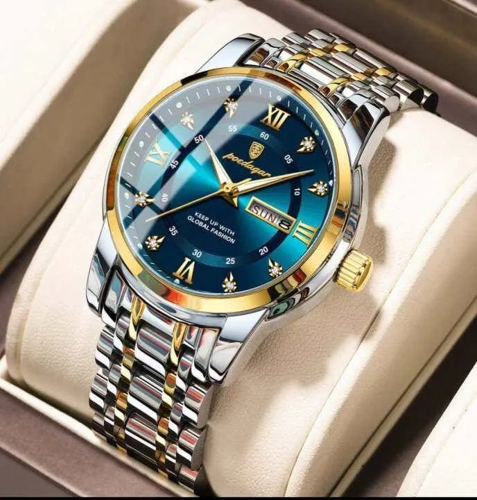 Picture of POEDAGAR Luxury Watch for Man Elegant Date Week Waterproof Luminous Men Watch Quartz Stainless Steel Sports Men's Watches - Blue