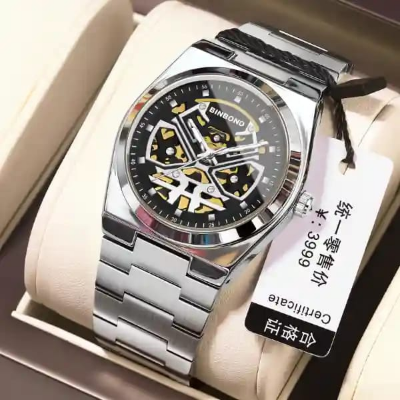 Picture of BINBOND B880 Brand Luxury Man Wristwatch Waterproof Luminous Skeleton Hollow Men Watches Stainless Steel Quartz Men's Watch Male - Black