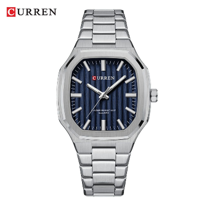 Picture of CURREN 8458 Stainless Steel Luxury Quartz Watch For Men - Silver Deep Blue Color CURREN 8458 Stainless Steel Luxury Quartz Watch For Men - Silver Deep Blue Color - Blue