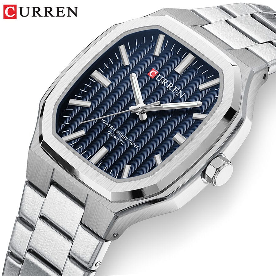 Picture of CURREN 8458 Stainless Steel Luxury Quartz Watch For Men - Silver Deep Blue Color CURREN 8458 Stainless Steel Luxury Quartz Watch For Men - Silver Deep Blue Color - Blue